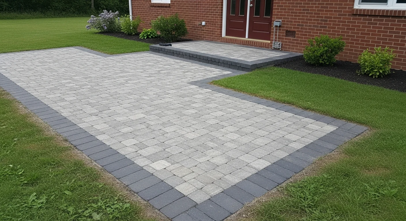 Professionally installed brick paver driveway with clean lines and finished edges