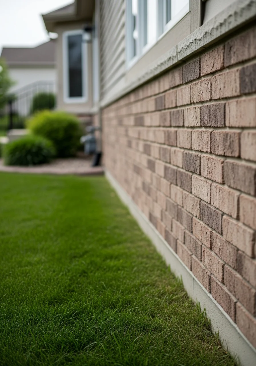 Technician measuring and documenting foundation crack on a Naperville home exterior.
