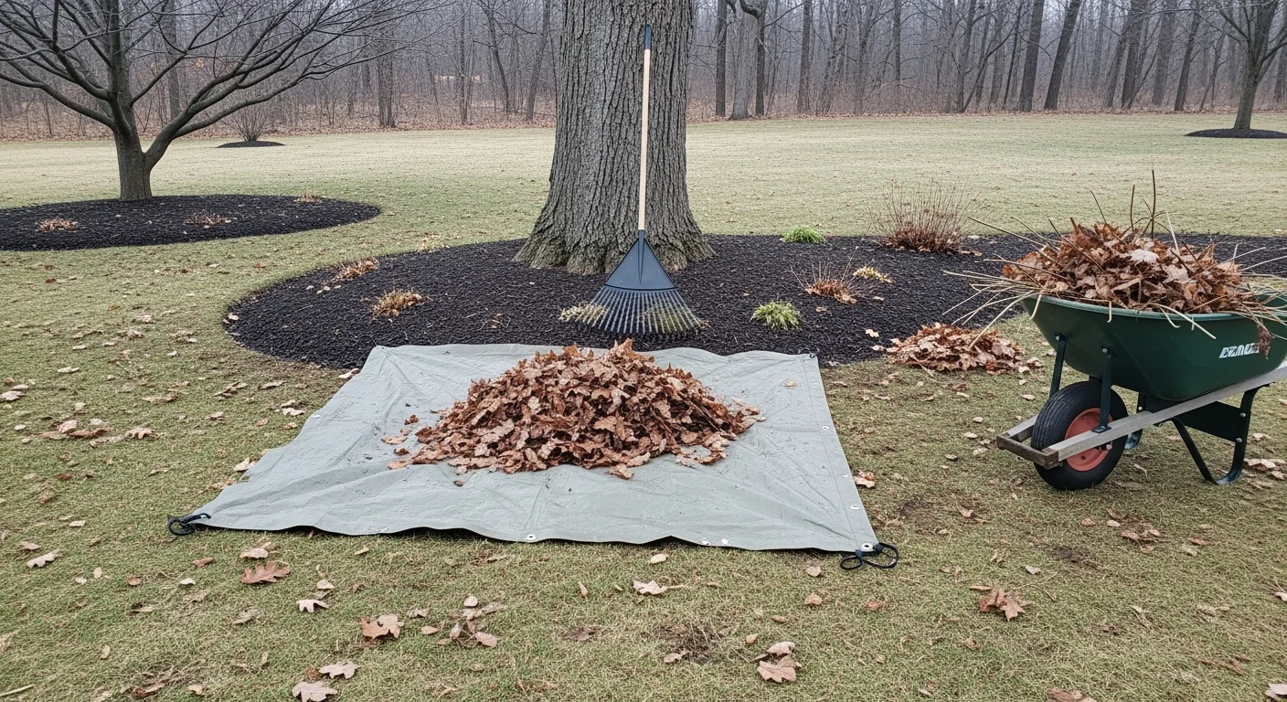 A Yorkville, IL residential yard after fall seasonal cleanup, showing cleared turf, trimmed garden beds, and a clean pond surround with no leaf or debris buildup. Aerate1 Landscaping & Ponds landscape contractor seasonal cleanup service result.